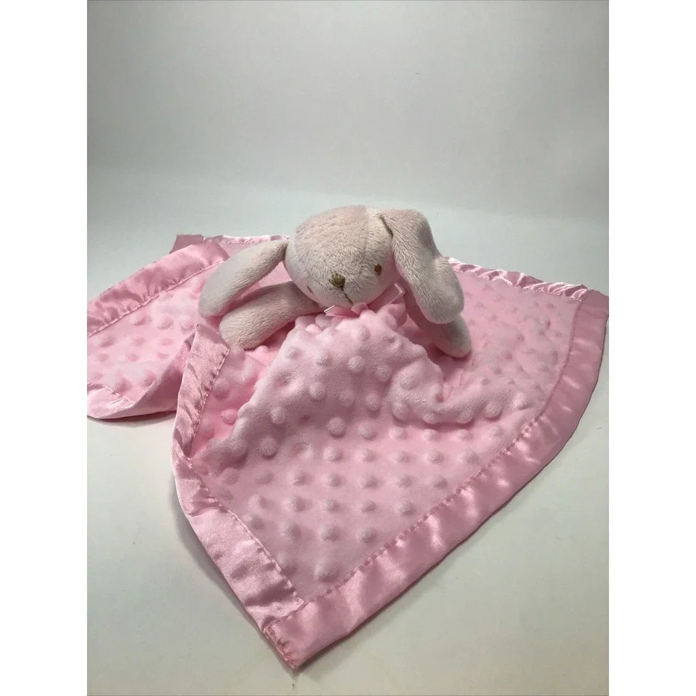 Pink Bunny Rabbit Baby Lovey Minky Dots Satin Trim Security Blanket 16